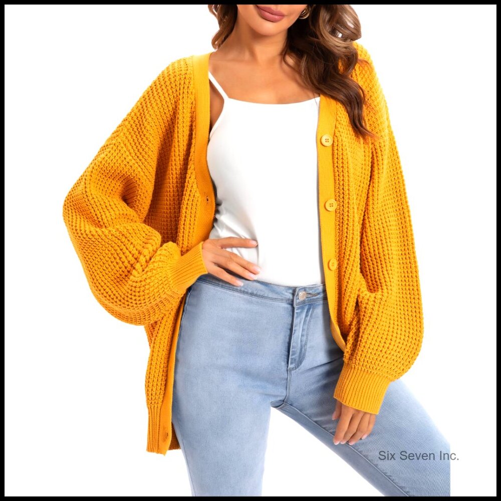 Oversized Button Down Cardigan 100% Cotton Knit Relaxed Fit Fall Outerwear